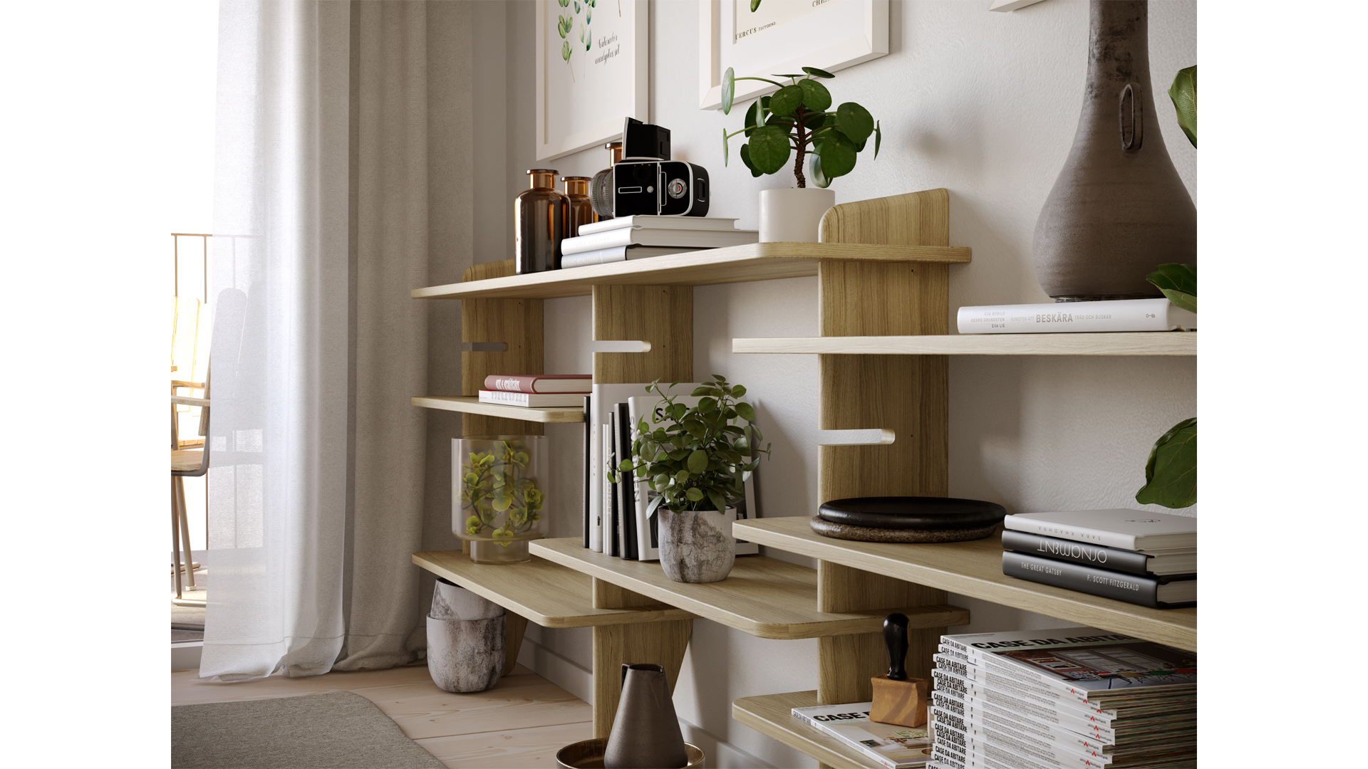 Storia modulbaserat och flexibelt hyllsystem i ask