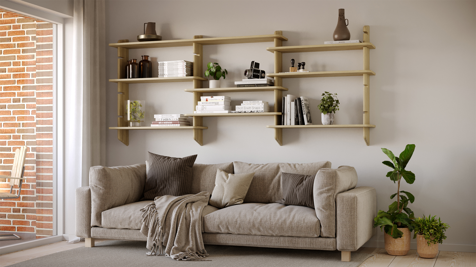 Storia modulbaserat och flexibelt hyllsystem i ask